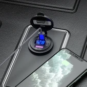 Elektrikli Araç Hızlı Şarj Cihazı - QC PD Süper Hızlı Şarj - Dijital Mavi - Metal Siyah Kasa - 2m Adaptör - 11