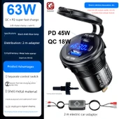 Elektrikli Araç Hızlı Şarj Cihazı - QC PD Süper Hızlı Şarj - Dijital Mavi - Metal Siyah Kasa - 2m Adaptör - 1