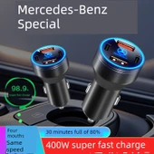 Mercedes-Benz Araç Şarj Cihazı - 400W Süper Hızlı Şarj Alaşım Siyah + Type-C Hızlı Şarj Kablosu - 2
