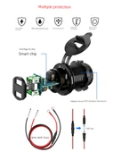 Elektrikli Araç Hızlı Şarj Cihazı - Çift QC Hızlı Şarj - Anahtarlı - Dijital Mavi - Metal Siyah Kasa - 2m Adaptör - 4