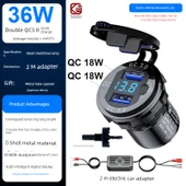 Elektrikli Araç Hızlı Şarj Cihazı - Çift QC Hızlı Şarj - Anahtarlı - Dijital Mavi - Metal Siyah Kasa - 2m Adaptör - 1