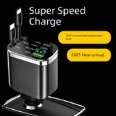 120W Araç Şarj Cihazı - 360W Android Seti (5 Port) Teleskopik Kablo + Type-C Kablo thumbnail 2