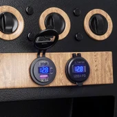 Elektrikli Araç Hızlı Şarj Cihazı - Çift QC Hızlı Şarj - Anahtarlı - Dijital Mavi - Metal Siyah Kasa - 2m Adaptör - 8