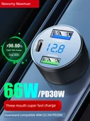 100W Araç Şarj Cihazı - Dört Portlu Dijital Ekran [USB 66/100W + C100W Süper Hızlı Şarj] - 2