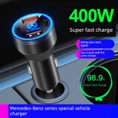 Mercedes-Benz Araç Şarj Cihazı - 200W Süper Hızlı Şarj Alaşım Siyah + Üçü Bir Arada Hızlı Şarj Kablosu - 3