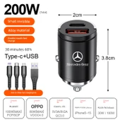 Mercedes-Benz Araç Şarj Cihazı - 200W Süper Hızlı Şarj Alaşım Siyah + Üçü Bir Arada Hızlı Şarj Kablosu - 1