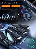 Cadillac Araç Şarj Cihazı - Kırmızı 66W Süper Hızlı Şarj + Üçü Bir Arada Data Kablosu - 3