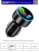 66W Süper Hızlı Araç Şarj Cihazı - Dijital Ekran Hızlı Şarj 66W + Android Data Kablosu - 6