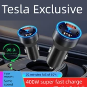 Tesla Araç Şarj Cihazı - Üçlü 120W Süper Hızlı Şarj - Alaşım Siyah + Apple 15~16 Nesil Hızlı Şarj Kablosu - 2