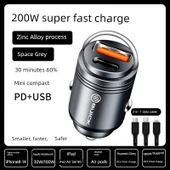 200W Süper Hızlı Araç Şarj Cihazı + Üçü Bir Arada Data Kablosu - Gri - 1