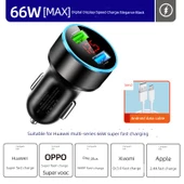 66W Süper Hızlı Araç Şarj Cihazı - Dijital Ekran Hızlı Şarj 66W + Android Data Kablosu - 1