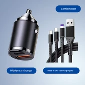 Gizli Araç Şarj Cihazı ve USB Üçü Bir Arada Hızlı Şarj Kablosu - Model 2 - 1
