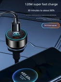 Toyota RAV4 Araç Şarj Cihazı 120W Süper Hızlı Şarj Type-C Lightning Apple Data Hattı Işıklı - 3