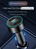 Toyota RAV4 Araç Şarj Cihazı 120W Süper Hızlı Şarj Type-C Lightning Apple Data Hattı Işıklı - 2