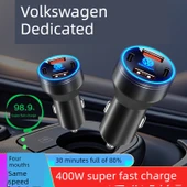 Volkswagen Araç Şarj Aleti - 120W Süper Hızlı Şarj - Alaşım Siyah + Apple 5-14 Kablo - 2
