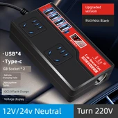 12V/24V Araç Şarj Inverter 220V Dönüştürücü - [Amiral Siyah] Type-C Port + Dijital Ekran + QC3.0 Hızlı Şarj - 1