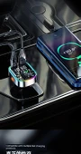 Bluetooth 5.0 Araç MP3 Çalar - Renkli Ambiyans, 3.4A Hızlı Şarj + 3'ü 1 Arada Şarj Kablosu - 9