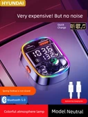 Bluetooth 5.0 Araç MP3 Çalar - Renkli Ambiyans, 3.4A Hızlı Şarj + 3'ü 1 Arada Şarj Kablosu - 2
