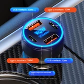 Gizli 200W Süper Hızlı Şarj Alaşımlı Siyah Araç Şarjı - 4