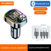 Bluetooth 5.0 Araç MP3 Çalar - Renkli Ambiyans, 3.4A Hızlı Şarj + 3'ü 1 Arada Şarj Kablosu - 1