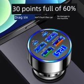 Özel Araç Çakmaklık USB Şarj Aleti - Dört USB + 2PD Hızlı Şarj, 6 Port, Voltaj İzleme, Apple PD Kablosu - 2