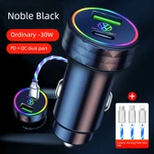 Oto Çakmaklık USB Şarj Aleti + 3'ü 1 Arada Kablo - Siyah - 30W - 1