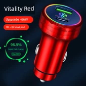 Oto Çakmaklık USB Şarj Aleti - Kırmızı - 66W Süper Hızlı Şarj - 1