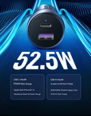 USB+C 52.5W Araç Şarj Cihazı, MFi Sertifikalı PD ve 6A Apple 8-14/Android Kablo Seti - 10