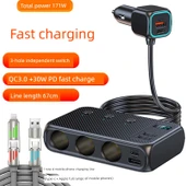 12V/24V Araç Şarj Cihazı - Üç Portlu Yeni Nesil Hızlı Şarj + 4'lü Telefon Kablosu - 1