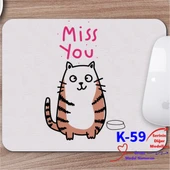 Kedi Tasarımlı Hediyelik Mousepad, Kedili Mouse pad  K Serisi (100 Model) - 1