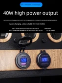 Elektrikli Araç USB Şarj Aleti - Çift QC Hızlı Şarj - Lamba Halkası Mavi - Metal Siyah Gövde +2m Adaptör - 2