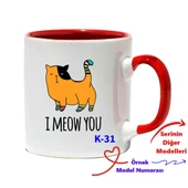 Kedili Tasarım Kupalar, Hediyelik Kupa, Kırmızı Kupa, Sevgiliye Kedili Kupa K Serisi (100 Model) - 1