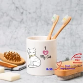 Kedi Tasarımlı Kalemlik, Arkadaşa Hediyelik Dekor Diş Fırçalık K Serisi (100 Model) - 1