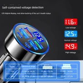 Gelişmiş Araç Çakmaklık USB Şarj Aleti - Dört USB + 2PD Hızlı Şarj, 6 Port, Voltaj İzleme, Apple PD Kablosu - 5