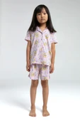 Toontoy Kız Çocuk Komple Baskılı  Düğmeli Şortlu Pijama Takım - 6