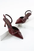 Albishoes Çift Toka Detaylı Arkası Açık Rugan Sivri Burun 8 Cm Ince Topuklu Stiletto Kadın Ayakkabı - 4