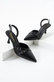 Albishoes Çift Toka Detaylı Arkası Açık Sivri Burun 8 Cm Ince Topuklu Stiletto Abiye Kadın Ayakkabı - 4