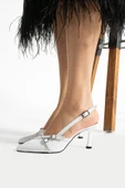 Albishoes Çift Toka Detaylı Arkası Açık Rugan Sivri Burun 8 Cm Ince Topuklu Stiletto Kadın Ayakkabı - 3