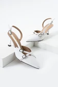 Albishoes Çift Toka Detaylı Arkası Açık Rugan Sivri Burun 8 Cm Ince Topuklu Stiletto Kadın Ayakkabı - 4