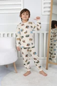 Transportation Veichle Desenli Çocuk Pijama Takımı (Alt-Üst) Bej 3-8 Yaş - 3