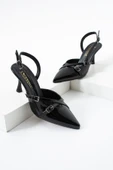 Albishoes Çift Toka Detaylı Arkası Açık Rugan Sivri Burun 8 Cm Ince Topuklu Stiletto Kadın Ayakkabı - 4