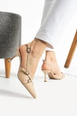 Albishoes Çift Toka Detaylı Arkası Açık Sivri Burun 8 Cm Ince Topuklu Stiletto Abiye Kadın Ayakkabı - 2