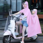 Elektrikli Araba Yağmurluğu - Anne Çocuk - 4XL - Kalınlaştırılmış - Üçlü Pembe - 1