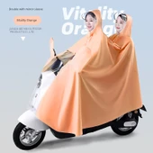 Elektrikli Motosiklet Yağmurluğu - Çift Kişilik - Gün Batımı Turuncusu - 5XL - Aynalı ve Göstergeli - 1