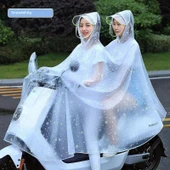 Elektrikli Motosiklet Yağmurluğu - Çift Kişilik - Açık Pembe - 4XL - Üç Kişilik - 2