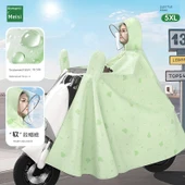 Elektrikli Motosiklet Yağmurluk Panço 5XL Aynalı - Açık Meyve Yeşili Ayı - Katlanır Şapkalı - 1