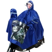 Elektrikli Motosiklet Yağmurluğu - XXXXL - Koyu Mavi (Aynalı, Çıkarılabilir Çift Siperlikli - Model 1) - 1