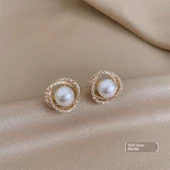 18K Altın Elmas Spiral İnci Küpe - 70 Elmaslı Spiral İnci - 1