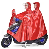 Motosiklet Elektrikli Araba Yağmurluğu - 4XL - Geniş Çift Katmanlı Çift Siperli Kırmızı - 1
