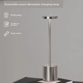 USB Şarjlı LED Bar Masa Lambası - Dokunmatik Dimlenebilir I-Şekilli - Siyah - 3